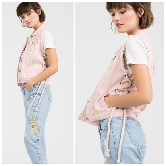 Pink Daisy Boho Denim Vest - Picture 3 of 10
